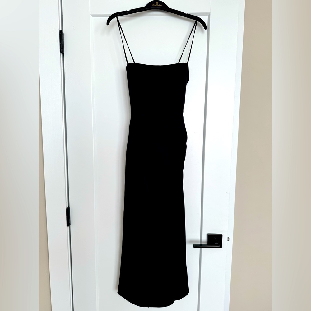 Zara Black Dress with Spaghetti Straps and jeweled back clasp detail. size XS